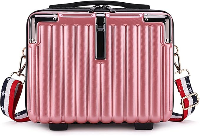 Mini Suitcase Hard Shell Makeup Case Stress-Resistant ABS Hard Makeup Travel Case Portable Hand Luggage with Shoulder Strap for Travel Camping Home Organizer Pink by Duleylv-BetterLife
