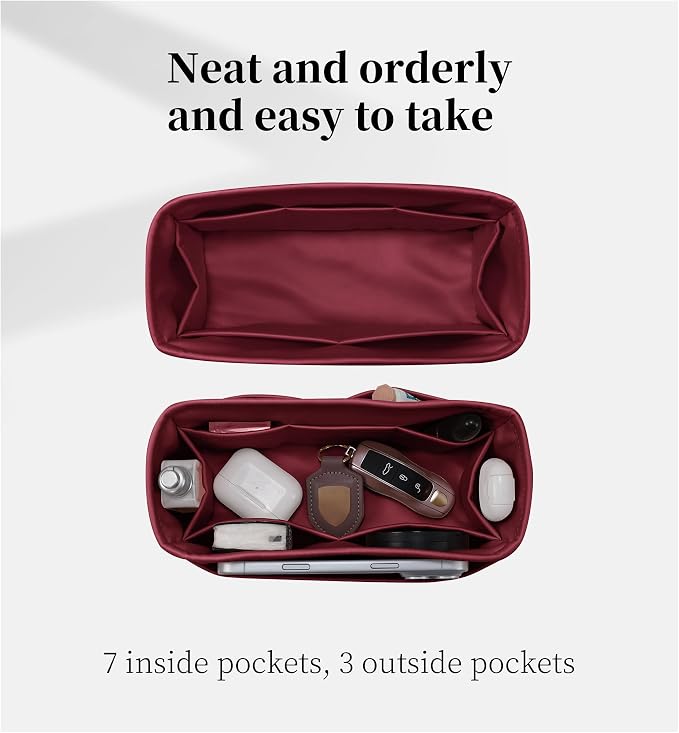 Satin Purse Organizer for Birkin 20, Rouge H | Custom Fit, Multiple Pockets, Lightweight Purse Essentials, Ideal for Travel, Shopping, and Daily Use - Image 7