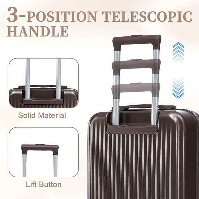 Gradient Color Suitcase 2-Piece Set, 20" Rotating Wheel Suitcase with 14" Cosmetic Case, Lightweight Durable Hardshell Luggage with 360° Spinner Wheels for Travel, Women & Girls (Brown) - Image 6