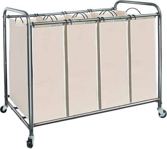 STORAGE MANIAC Laundry Sorter 4 Section, 47.5 Gal (180 L) Laundry Hamper with Wheels, Clothes Divider Basket Sorter, Separator Hamper Cart with Removable Bags, Beige by STORAGEMANIAC