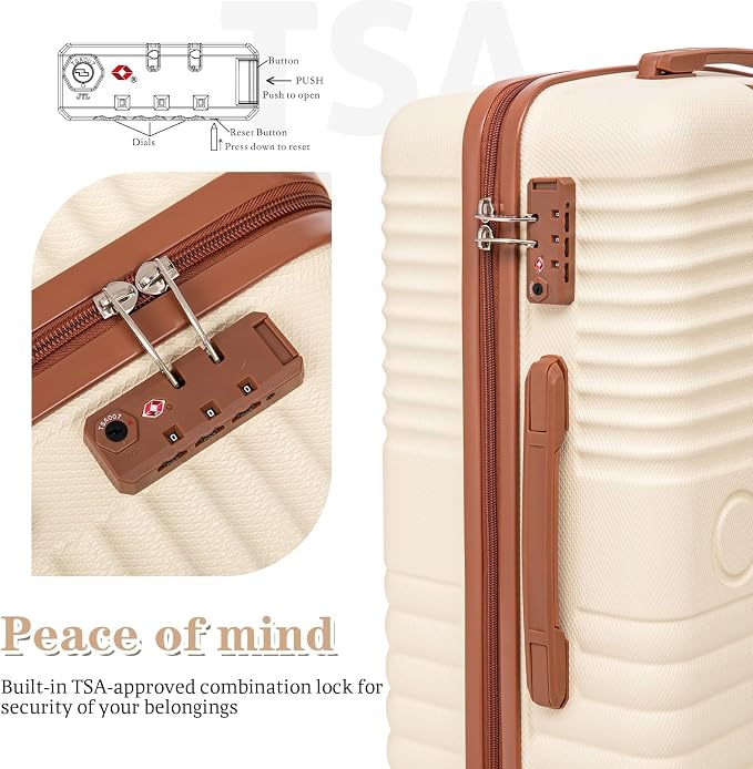 5 Piece Luggage Sets with Spinner Wheels and Tsa Lock, Hardshell ABS Suitcase Set, Lightweight Hardside Waterproof Travel Suitcases with Wheels, 20", 24", 28" Beige - Image 3
