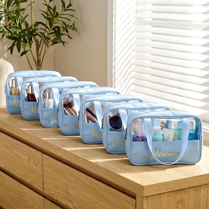 Buryeah Translucent Make up Bag Toiletry Organizer for Women Men Waterproof Portable Cosmetic Travel Bag with Hanging Handles Travel Storage Carry Pouch Gifts for Bridesmaid (9 Pcs,Blue) - Image 4