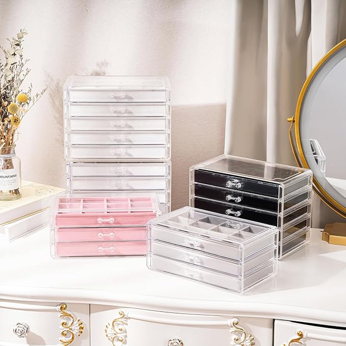 ProCase Earring Holder Organizer Jewelry Box with 5 Drawers, Acrylic Clear Earring Case with Adjustable Velvet Trays for Women - Black, 5 Layers - Image 5