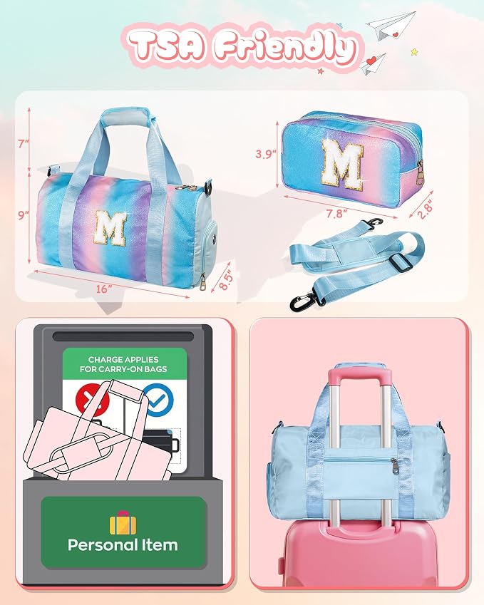 Birthday Gift for Granddaughter-Girl Gym Bag with Shoe Compartment, Kid Personalized Weekender Overnight Bags, Initial Travel Tote with Makeup Pouch,Gifts for Girls (Letter Z) - Image 3