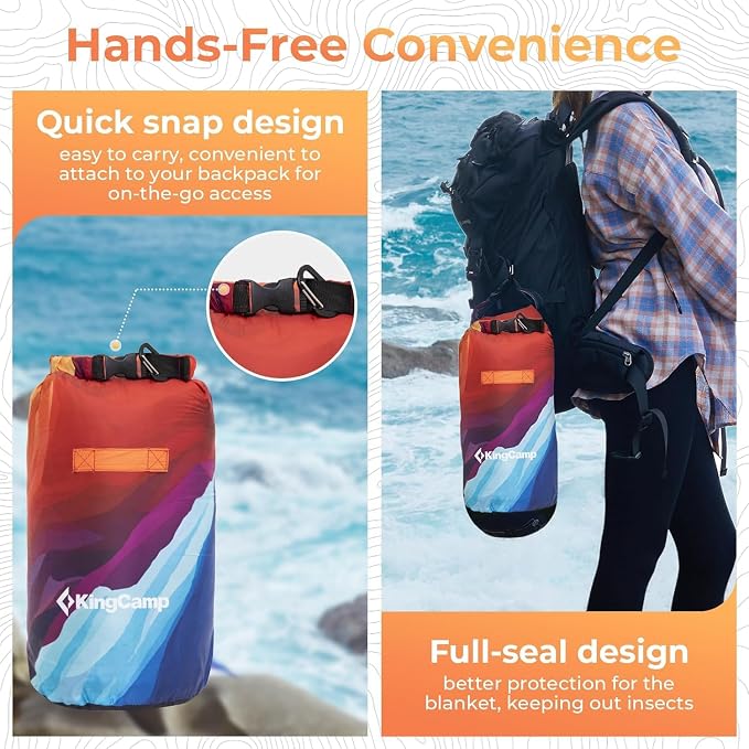 KingCamp Ultralight Camping Blanket, Packable Down Alternative Puffy Printed Wearable Blanket with Snap Buttons & Corner Loops Weatherproof Quilt for Outdoor Travel Stadium (78.7"L x 57.1"W, PEAK) - Image 3