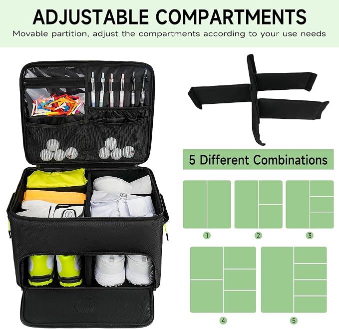 Golf Trunk Organizer, 2 Layers Golf Accessories Bag for Men, Waterproof Car Golf Storage Organizer with Compartment for 2 Pairs of Shoes, Golf Gifts for Men Women, Black - Image 4