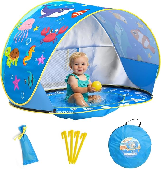 Baby Beach Tent with Pool, Pop Up Beach Tent UV Protection Sun Shelter for Infant Toddlers, Portable Shade Pool Tents Baby Beaches Essentials with Carry Bag for Outdoor, Travel, Camping by AZDYJL