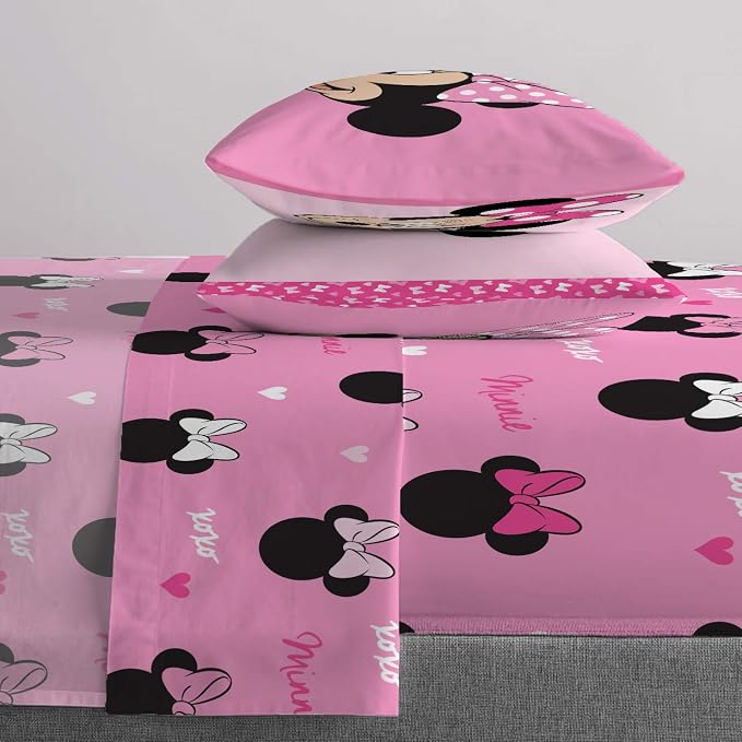 Jay Franco Disney Minnie Mouse Kids Full Size Sheet Set 4 Piece - Cute | Super Soft Microfiber, Deep Pocket, Flat & 2 Pillowcases, Reversible, Machine Washable, Pink Polka Dot (Officially Licensed) - Image 4