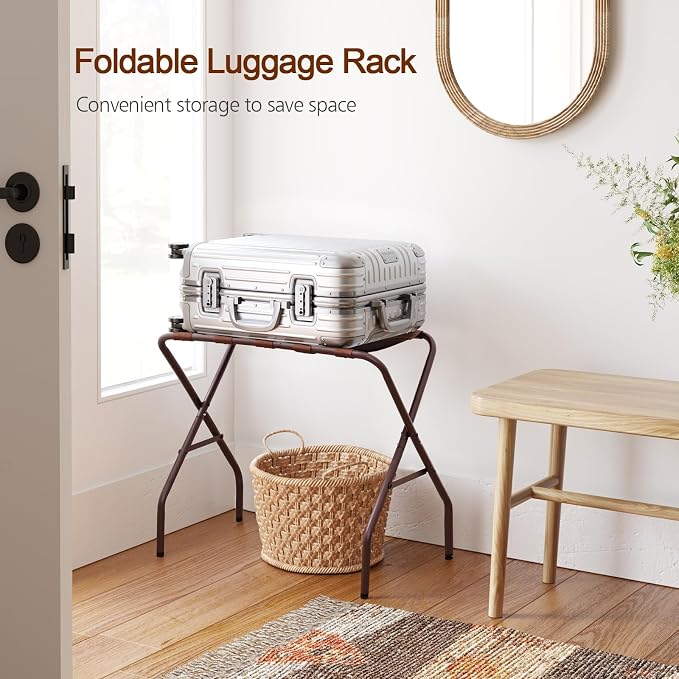 AMHANCIBLE Luggage Rack, Foldable Suitcase Stands Set of 2, Metal Luggage Holder for Guest Room, Bedroom, Hotel, Holds up to 110 lb, Easy Assemble, Bronz, HLR01BZ - Image 5