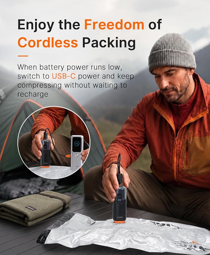 Vacbird 20-Pack Travel Vacuum Storage Bags, Compression Bags for Suitcase & Carry-On, Dual Power Cordless Rechargeable Pump (Battery & USB), Space Saver Bags for Clothes - Image 4