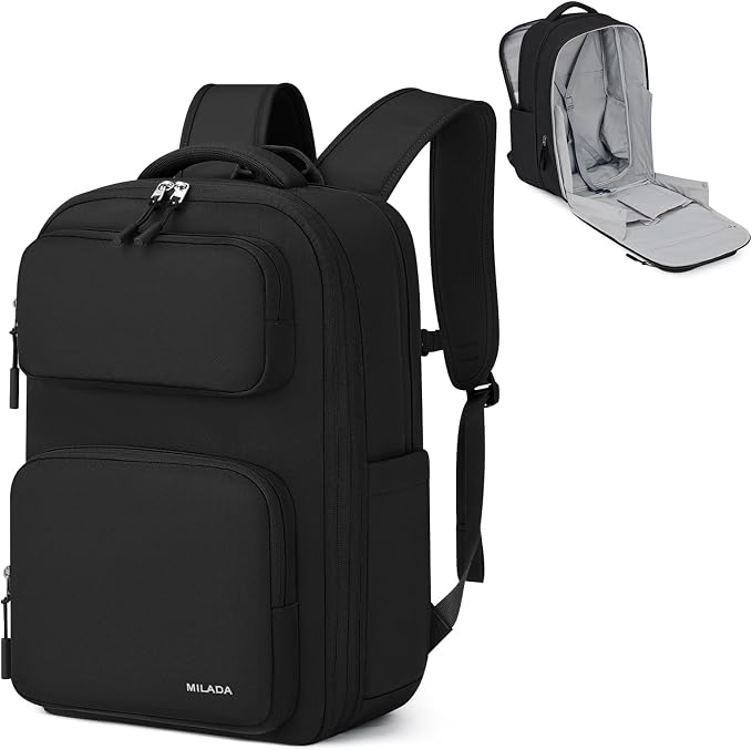 MILADA Travel Backpack for Women&Men,Expandable 28L to 39L,Fits 17" Laptop | Airline Approved Carry-On, Personal Item Backpack, Lightweight Business Rucksack Weekender Bag, Black by MILADA