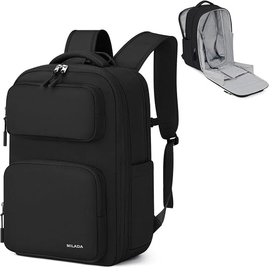 MILADA Travel Backpack for Women&Men,Expandable 28L to 39L,Fits 17" Laptop | Airline Approved Carry-On, Personal Item Backpack, Lightweight Business Rucksack Weekender Bag, Black by MILADA