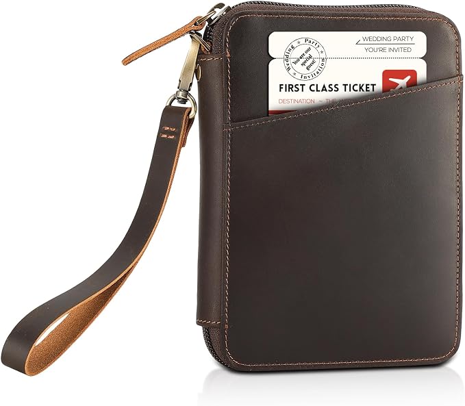 Polare Full Grain Leather Family Passport Wallet for 4 Passports, RFID Blocking Bifold Passport Cover Travel Document Organizer Holder for Women and Men (Dark Brown with AirTag Slot) - Image 2