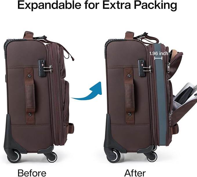 Hanke 28 Inch Softside Expandable Luggage with Spinner Wheels,Check Large Luggage Rolling Suitcase Travel Luggage with TSA Approved,Coffee - Image 2