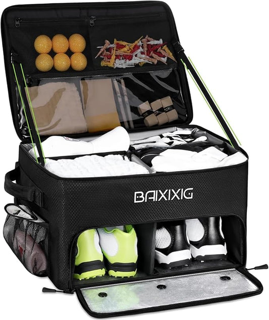 Golf Trunk Organizer, Waterproof Car Golf Locker with Separate Ventilated Compartment for 2 Pair Shoes, Golf Storage for Balls, Tees, Cap, Clothes, Gloves, Accessories, Gifts for Men, Women by BAIXIXIG