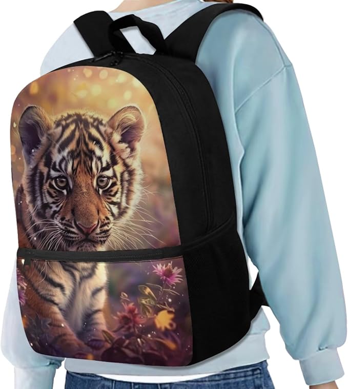 Tiger Backpack for Kids Girls Backpack with Lunch Box Water Bottle Carrier and Canvas Pencil Pouch 4PCS Set Cute Bookbag with Front Pocket 17 inch Sturdy School Bag with Side Pocket for Boys - Image 2
