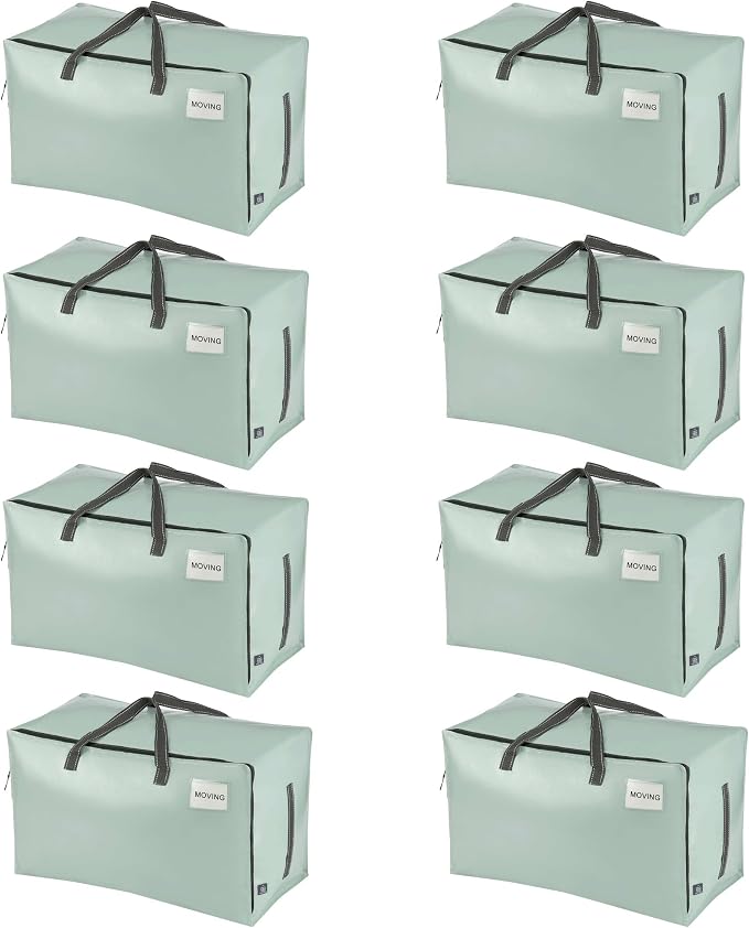 VENO 8 Pack Extra Large Heavy Duty Moving Bags with Wide Opening & Reinforced Handles, Reusable Storage Tote Bags with Strong Zippers for Clothes, College Dorm Essentials & Moving Supplies by Veno