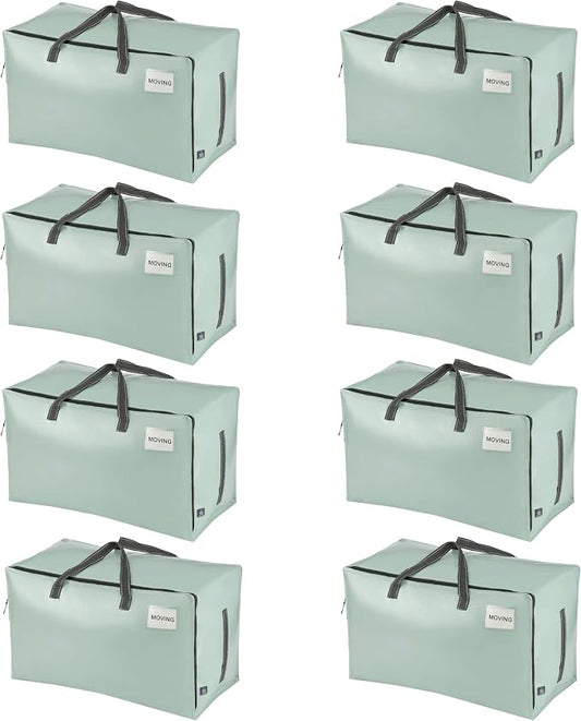 VENO 8 Pack Extra Large Heavy Duty Moving Bags with Wide Opening & Reinforced Handles, Reusable Storage Tote Bags with Strong Zippers for Clothes, College Dorm Essentials & Moving Supplies by Veno