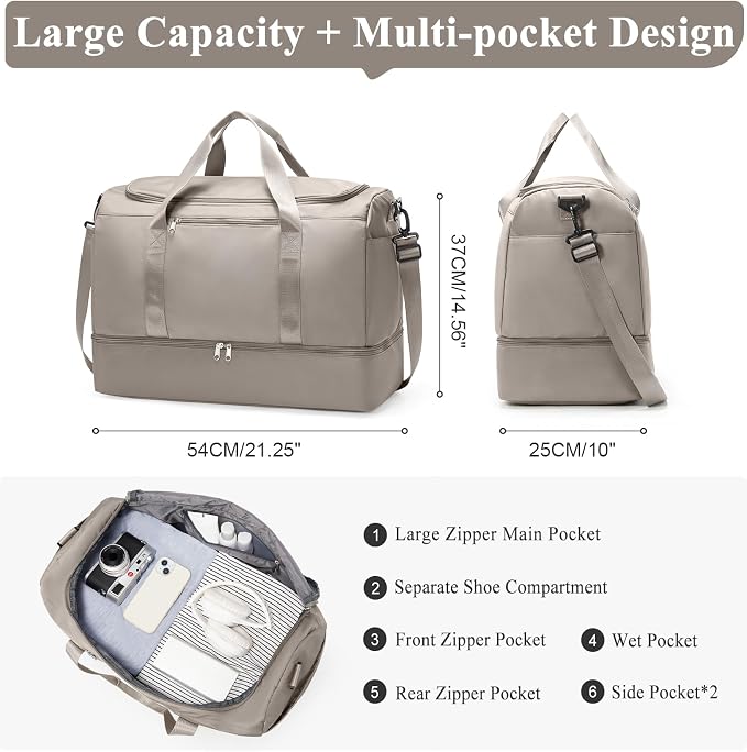 Extra Large Travel Duffle Bag, Carry-On Weekender Bags for Women Travel | Overnight Weekend Bag with Shoes Compartment for Travel Business Trips Sport Hospital - Image 4