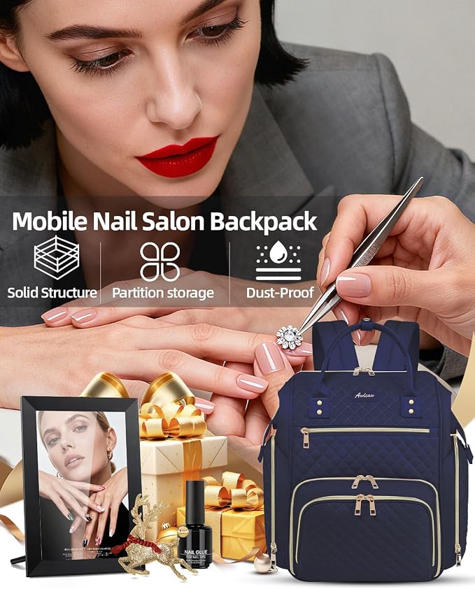 Large Nail Polish Organizer Bag Backpack Holds 70+ Bottles(15ml/0.5 fl.oz) UV Nail Lamp,Nail Organizers and Storage with 2 Removable Pouches Fits Nail Tool,Gift for Manicurist，Blue - Image 6
