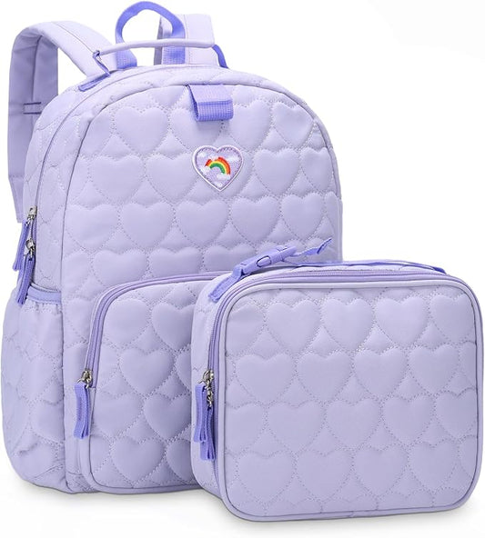 Chase Chic Toddler Backpack for Girls, Puffer Cute Lightweight Preschool Backpack with Lunch Box Set for Daycare Travel Kids Age 3-6,Purple Heart by ChaseChic