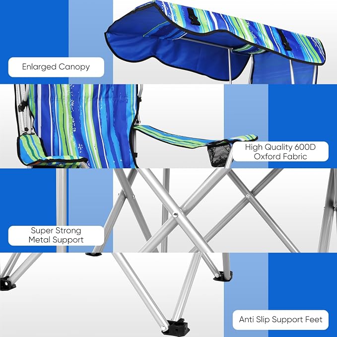 VTOY Portable Camping Chair with Canopy - Folding Chair with Canopy, Durable 600D Oxford Canopy Chair for Camping, Beach, Picnics, Fishing & Sports - Image 7