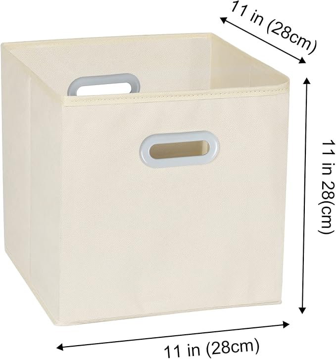 Fabric Cloth Storage Bins,Fabric Cube Organizer with Dual Handles Foldable Cube Storage Baskets for Home Bedroom Storage,Set of 6, Creamy-White - Image 2
