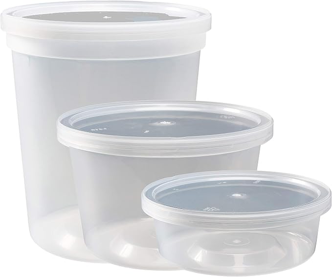 DuraHome Food Storage Containers with Lids 8oz, 16oz, 32oz Freezer Deli Cups Combo Pack, 44 Sets BPA-Free Leakproof Round Clear Takeout Container Meal Prep Microwavable, Airtight Lids (Mixed Sizes) - Image 2