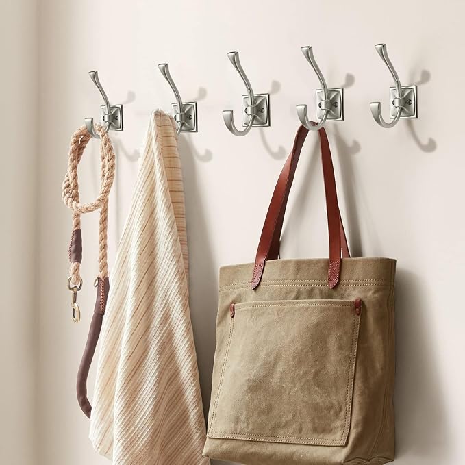 Large Wall Hooks 5 Pack Brushed Satin Nickel Coat Hooks Hardware Towel Hooks for Hanging Coats 4.35 Inch Double Robe Hooks Wall Mounted with Screws for Key, Towel, Bags, Cup, Hat - Image 4