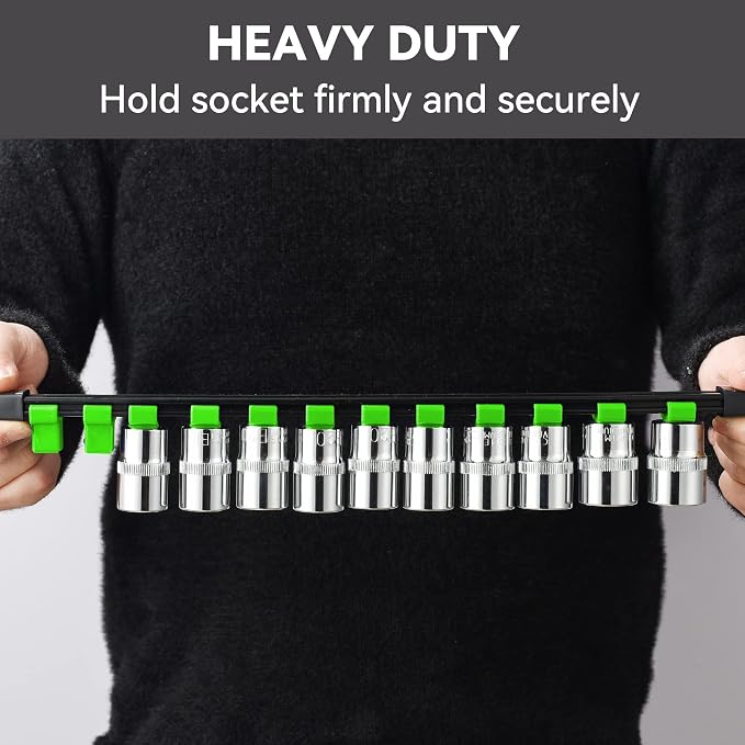 ALOANES 12PC Socket Organizer, Socket Rails Fit 1/2", 1/4" and 3/8" Drive | Portable Heavy Duty ABS Socket Holders Hold up 172 Sockets for Toolbox Drawer Bags(Green) - Image 4