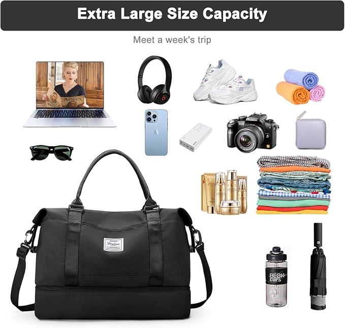 Travel Duffel Bag, Carry On Overnight Weekender Bags for Women | Travel Bag with Wet Pocket & Trolley Sleeve, For Spirit Airlines 18x14x8 Personal Item Bag - Image 3
