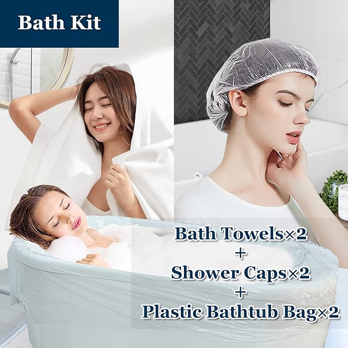 Extguds Disposable Travel Set: Bed Sheet×1+Duvet Cover×1+Pillow case×2+Bath Towels×2+Shower Caps×2+Plastic Bathtub Bag×2+Toilet Seat Covers×2+Compression face Towel×8+Toothbrushes×2+Slippers×2 - Image 3