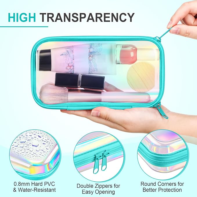 Hoolerry 4 Pcs Hard Clear Zipper Case Makeup Bags Plastic Zipper Pouch Transparent Storage Box Containers for Cosmetics, Snacks, Building Blocks, Puzzles(Clear,7.5 x 3.9 x 2 in,Blue Laser) - Image 3