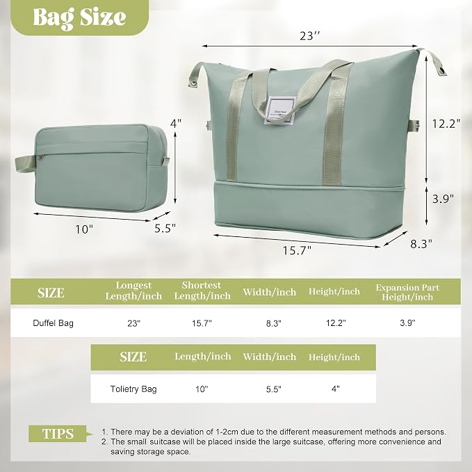 Light Green 6 Piece Luggage Set Hard Shell - Checked Suitcases with Spinner Wheels and Duffel Bags for Family Travel, Durable Carry On Luggage Sets with Lock & Cosmetic Case for Women and Men - Image 3