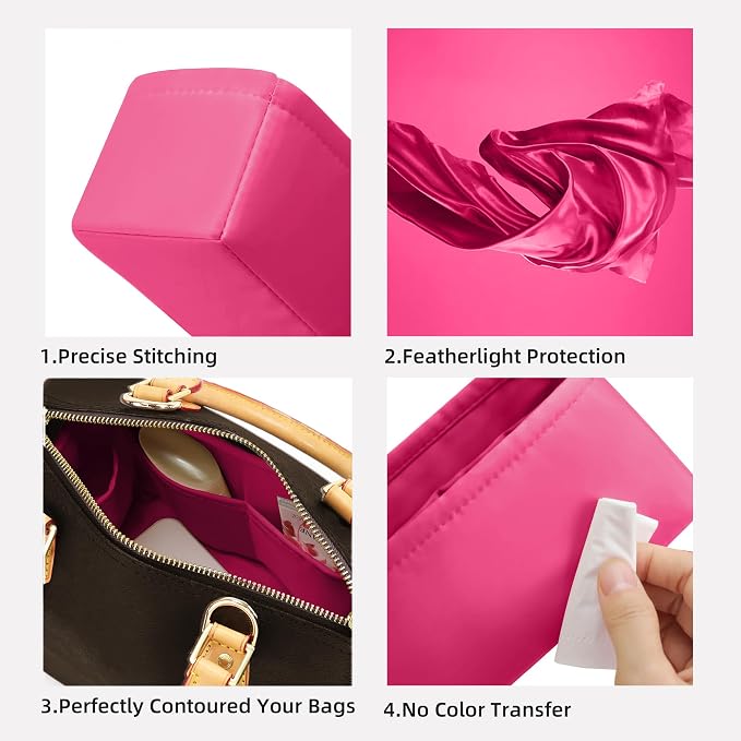 DGAZ Silk Purse Organizer Insert Fits LV Speedy 16/20/25/30/35/40/45 bags，Silky Smooth Bag Organizer，Luxury Handbag & Tote Shaper(Rose pourpre,SP25) - Image 3