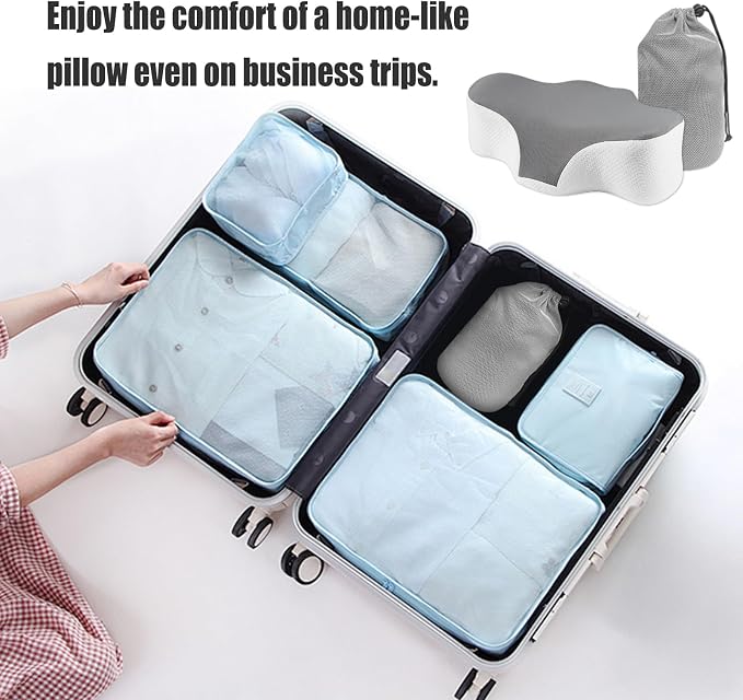 Bespilow Camping Travel Pillow for Sleeping - Memory Foam Cervical Neck Support Pillow for Neck Pain Relief, Inflatable Alternative, Compressible Cooling Orthopedic Pillow for Backpacking, Airplane - Image 8
