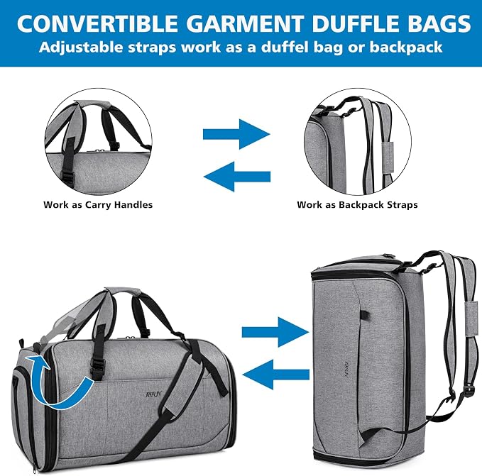 Convertible Garment Bags for Travel - Carry on Garment Duffle Bag with Backpack Straps for Men Women, 4 in 1 Large Travel Duffel Bags with Shoes Compartment Hanging Suit Dress Weekender Bag 3pcs Set - Image 5