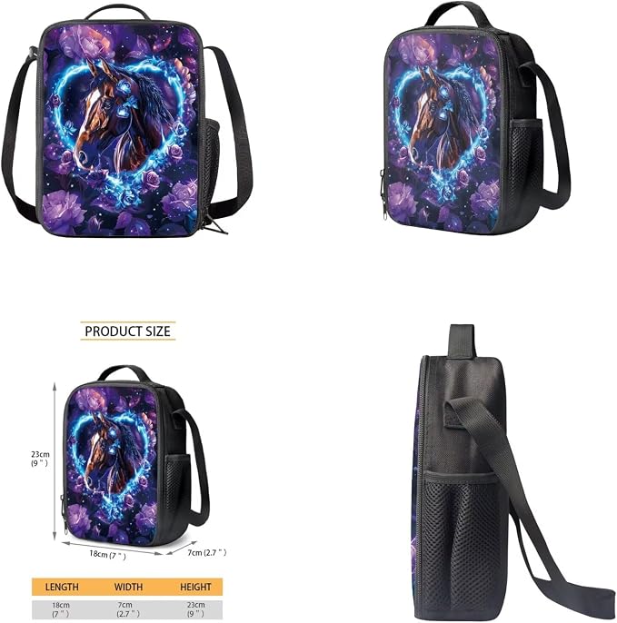 Horse Backpack for Girls Kids Backpack with Lunch Box Water Bottle Holder and Aesthetic Pencil Case 4PCS Set Bookbag with Front Pocket for School Teens 17" Sturdy School Bag with Side Pocket - Image 4