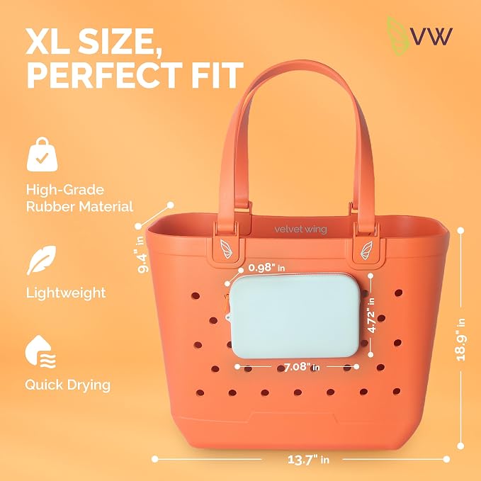 Large Rubber Beach Tote Bag - Waterproof Bag With Sand Proof Pouch For Beach, Travel, Pool (13.7" x 9.4" x 18.9") - Image 4