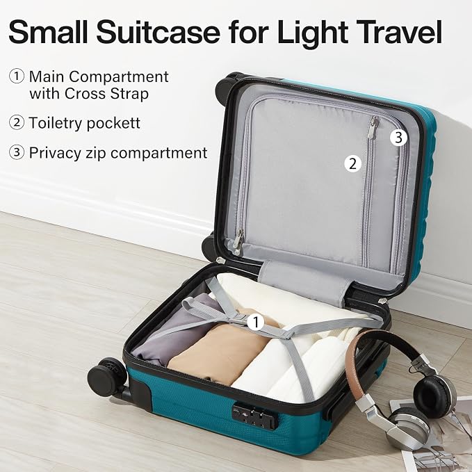 Hanke 14 Inch Underseat Carry On Luggage with Wheels Hard Shell Suitcases Carry On Bag Lightweight Small Mini Suitcase Tsa Luggage for Travel. Caribbean Blue. - Image 5