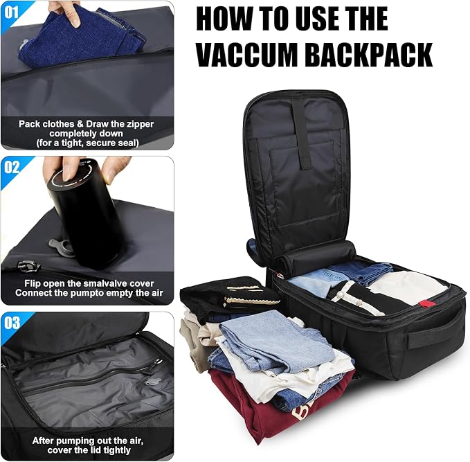 Vacuum Backpack 60L with Pump & Bags, Waterproof, 17" Laptop - Image 5