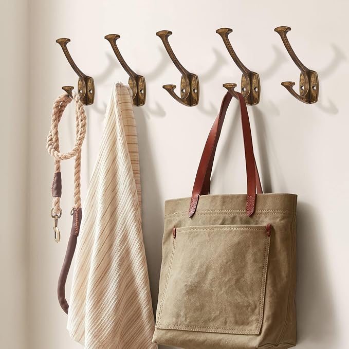 10 Pack Antique Brass Hooks Decorative Heavy Duty Solid Large Coat Hooks for Towel Hanging Coats Robe Wall Mounted Towel Bags Door Back Bathroom Wall Hook. - Image 4