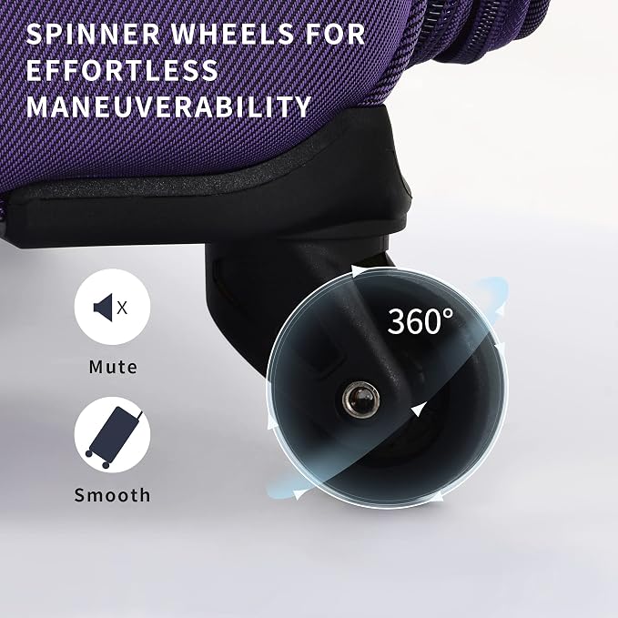 Merax Softside Luggage Set Softshell Lightweight 3 Piece Spinner Suitcase | Travel Suitase with TSA Lock Spinner Wheels Lightweight Upright Luggage,Purple - Image 5