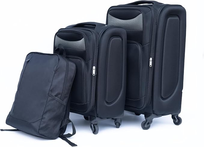 Merax Luggage Set Softshell 2 Piece 20/24 Expandable Suitcase with Backpack | Softside Lightweight Travel Carry on Luggage with Wheels,Black - Image 6