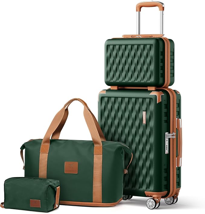 Melalenia Luggage Set 4 Piece Carry On, Hardside Suitcase with TSA Lock and Spinner Wheels, Carry-On Ailline Approved, Green Brown by Melalenia