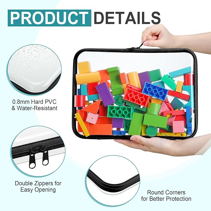 Sanwuta 6 Pcs Clear Hard Zipper Case Plastic Zipper Pouches Transparent Makeup Bag Pencil Case Pouches Toiletry Diaper Bag for Travel Toy Storage Organizer Bins(Black,12.6 x 9 x 2 Inch) - Image 3