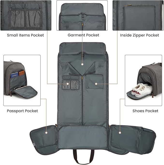 S-ZONE Carry On Garment Bag for Travel Convertible Garment Duffle Bag Suit Bags for Men Women Travel 2 in 1 Hanging Suitcase Business Travel Bag with Toiletry Bag, Gery, 50l | 2-in-1 Hanging Suitcase, with Toiletry Bag, Wet/Dry Pockets, Shoe Compartmen... - Image 6