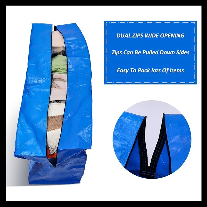 Windyun 4 Pack 98 Gallon Extra Large Moving Bags XXL Heavy Duty Storage Bag with Strong Zipper Handle Jumbo Big Tote Box Foldable for College Dorm Travel Clothes Duffle Blanket Pillow(Mixed Color) - Image 3