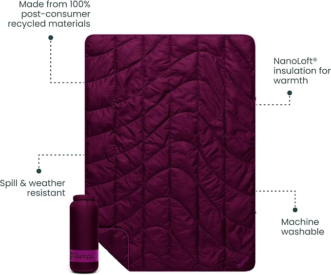 Rumpl Travel Puffy Blanket, Ultra-Packable Travel-Size Warmth and Comfort, Plum - Image 3
