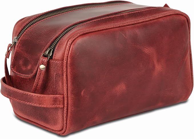 KomalC Leather Toiletry Bag for Men & Women – Handcrafted Travel Grooming Kit with Water-Resistant Lining and Secure Zipper Closure - Image 3
